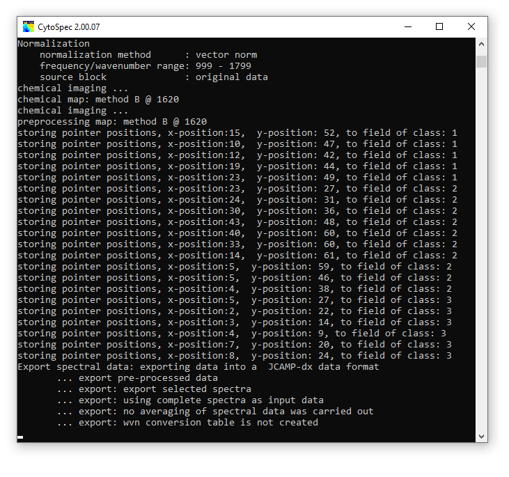 selecting data for export: screenshot of the command line window