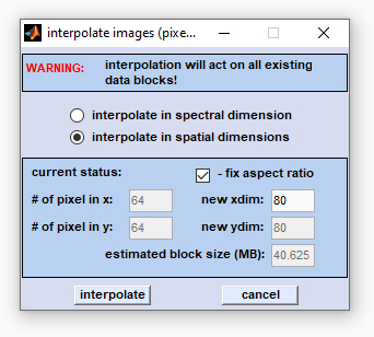 interpolation /pixel binning (spatial dimension)